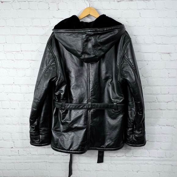 WOMENS! NWOT |•WILSONS LEATHER•| Black Leather Heavy Fur Lined Hooded Jacket - Picture 3 of 16